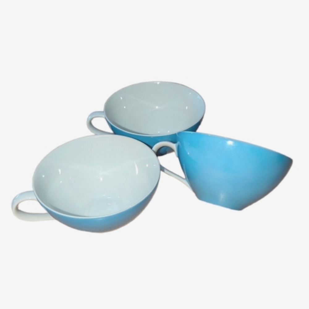 Lefton China Hand Painted Blue Set Of 3 Tea Cups 2990
